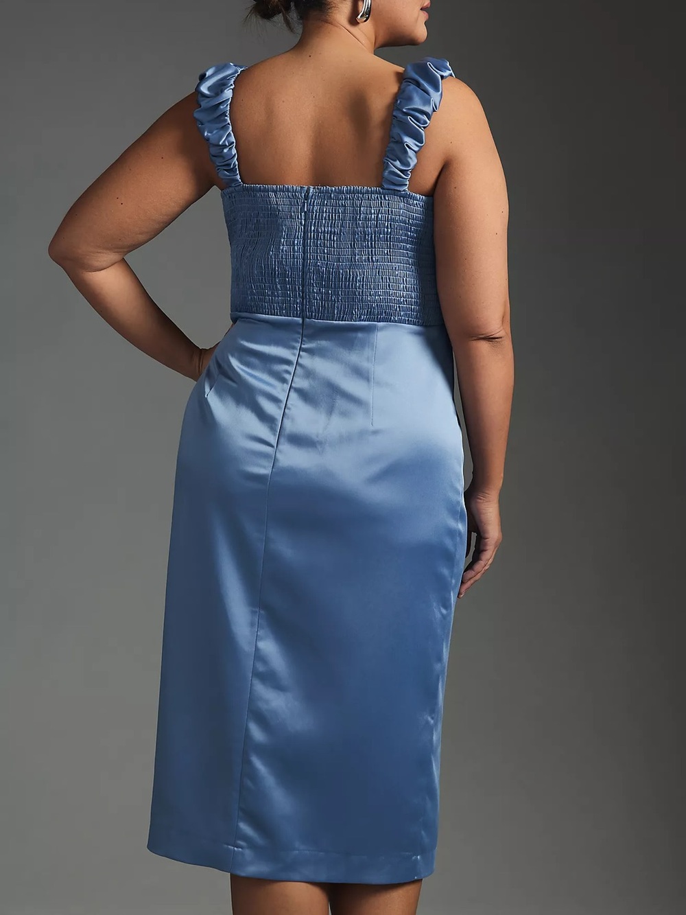 By Anthropologie Light Blue Satin Sweetheart Midi Slit Dress - Picture 2 of 14